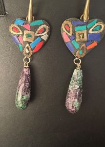 Natural Ruby zoisite  Heart Drop Earrings