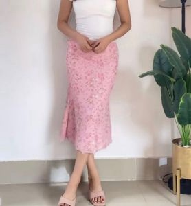 Floral Mesh Midi Skirt