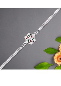 Designer Flower Rakhi With Silver Chain