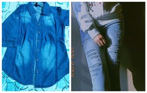 Denim Shirt +denim Ripped jeans