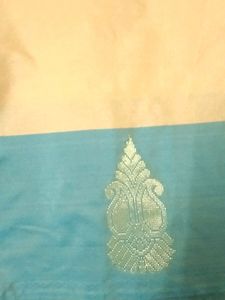 Silk Saree With Blouse , Colour -  Cream &amp; Green Border