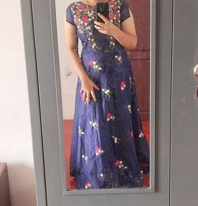 Embroidered Navy Blue Maxi Dress