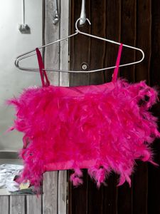 Partywear Hot Pink Feather Top