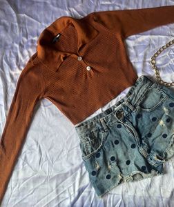 Brown Full Sleeve Crop Top!