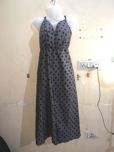 Grey Polka Dot Maxi Dress
