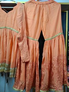 Anarkali And Sharara With Lace Duppata