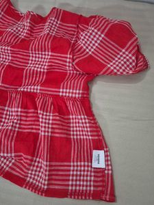 Red Plaid Peplum Tops