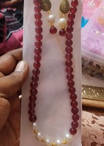 Red Beads Set With Earrings