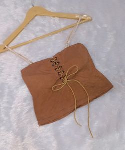 Brown Lace-Up Corset Top