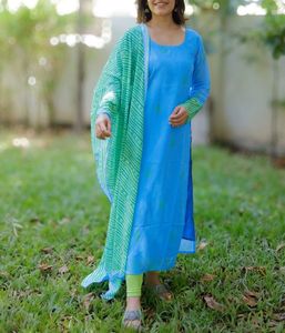 Blue and green kurti set