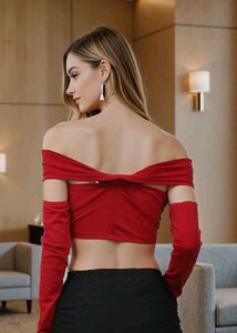 Chic Red Off-Shoulder Crop Top Size-S and L