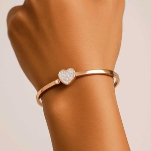 Rose Gold Crystal Heart Bangle Charm Bracelet 🤍🌼