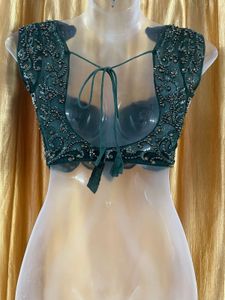 Green Bead &amp; Stone Work Like New Blouse