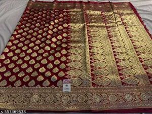Bridal Maroon &amp; Gold Saree ♥️
