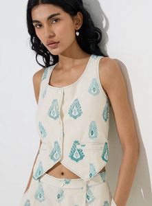 ivory ikat print waistcoat top
