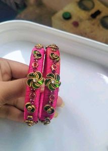 Pink & Green Silk Thread Bangles