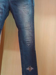 Dark Blue ,Mid Rise Skinning Jeans With Patch Work