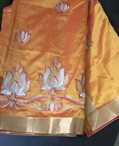 New Orange Embroidered Shinny Saree