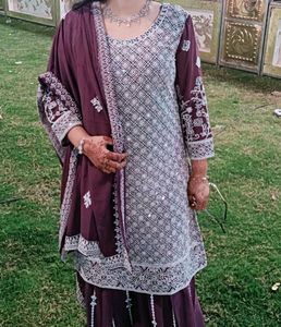 Plazo Kurta Dupatta Set Mirror Work