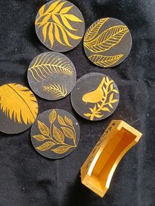 Hand-painted soaster set of 6 with Holder