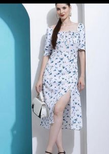 pretty floral print white Midi Dress