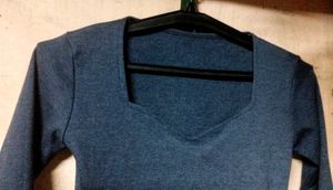 Blue Ribbed Long Sleeve Top