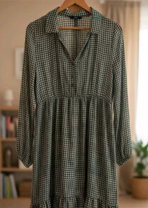 Printed Tiered Dress With Cuffed Sleeves