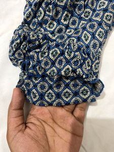 Blue Patterned Ruffle Sleeve Top