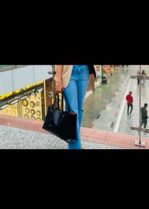 Mango Minimalist Black Leather Tote Bag