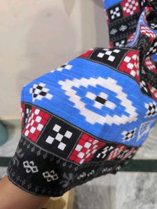 Blue, black and red Sambalpuri design kurti