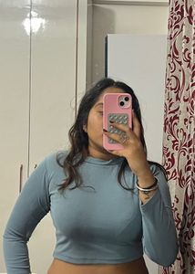 Blue Full Sleeves Crop Top