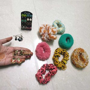 Combo Of Earrings & Scrunchies
