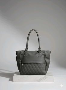 Gray Quilted Tote Bag