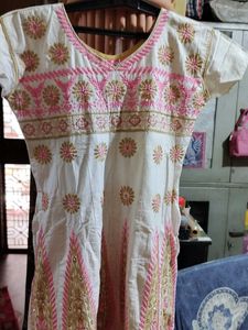 White Embroidered Aline Kurta