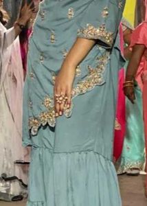 Elegant Grey Embroidered Tiered Kurti Set