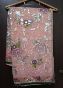 Elegant Peach Floral Saree