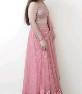 Designer Peach-Pink Embroidered Heavy Lehenga Set