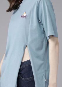 Blue Graphic T-Shirt front side slit t-shirt