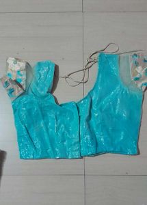 Blue Net Saree With Blouse And Petticoat