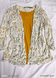 Floral Print Cardigan with Mustard Top