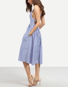 Striped Backless Midi Dress
