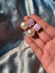 Pearl & Lilac Drop Earrings