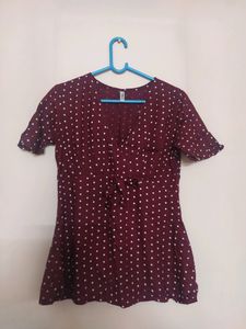 Polka Dot Peplum Style Maroon Top