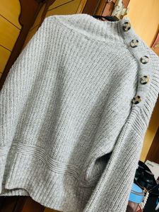 Grey Button Detail Knit Sweater