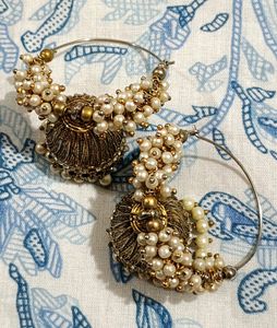 Gold-plated & Pearl-studded Hoop Jhumka Earrings