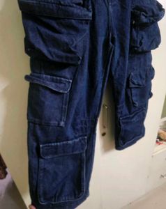Fugazee Men Dark Blue Baggy Cargo Denim Pant