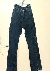 Charcoal High Waist Cargo Jeans For Women