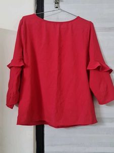 Red Ruffle Sleeve Top