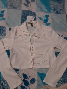 H&amp;M Ribbed Front Tie Top