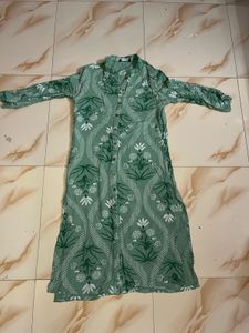 Green Floral Print A-line Kurta